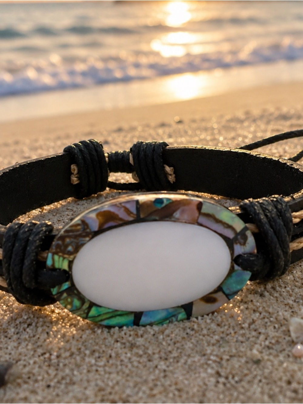 Adjustable White abalone Cord Bracelet — Women’s Beach Bracelet, new